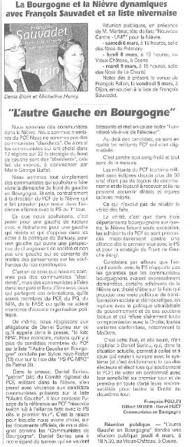 Tribune UMP et PCF Régional 4 mars 2010
